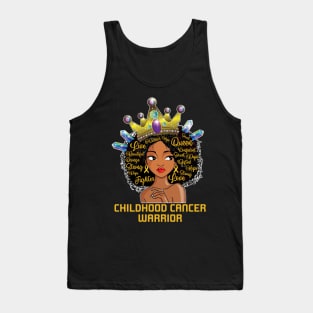 Black Women Afro Ribbon Gold Childhood Cancer Warrior Tank Top